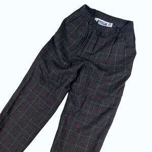 Vintage Pendleton Wool Plaid Trousers Womens 10 High Waist Pleated Gray Red USA